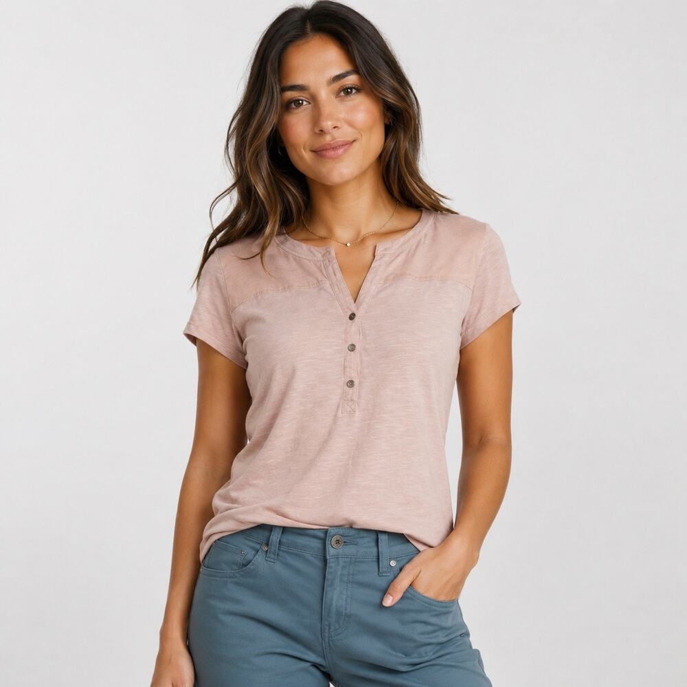 Kuhl Womens Virtue Henley Pale Pink Short Sleeve Shirt Outdoors Hiking Sz Small